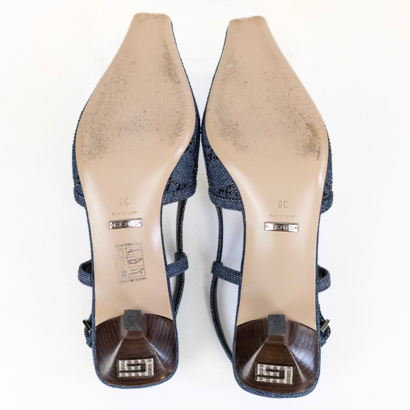GUCCI Blue Denim GG Crystal Monogram Demi Slingback Pump Women's EU 38 / US 8 - Picture 8 of 13